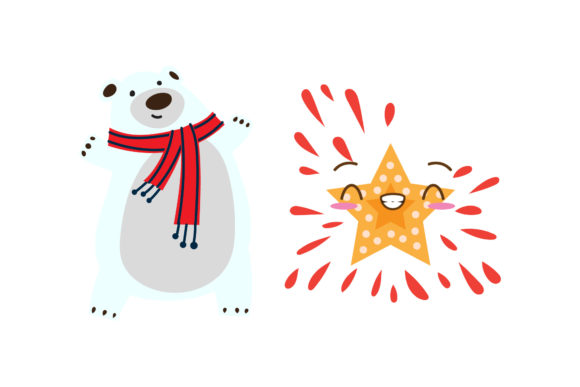 Bear and Star Set Christmas Vector Graphics & Illustrations