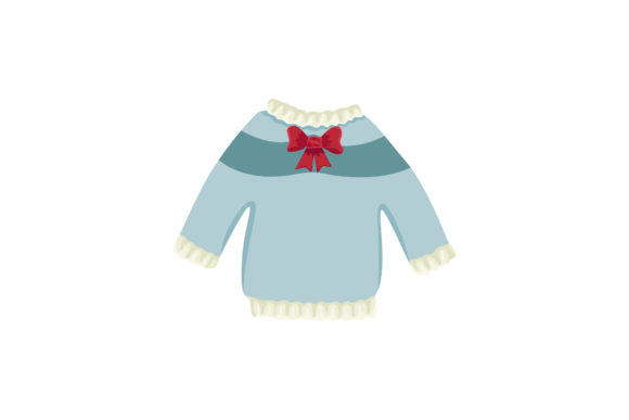 Christmas Blue Sweater with Red Ribbon Graphics & Illustrations