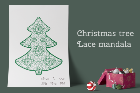 Christmas Tree Lace Mandala SVG: Graphics & Illustrations