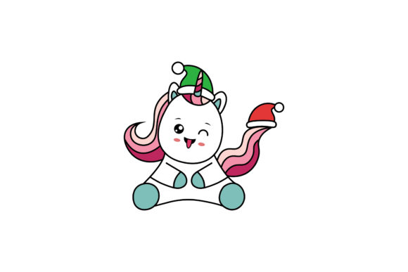 Christmas Unicorn Kawaii Illustration for Graphics