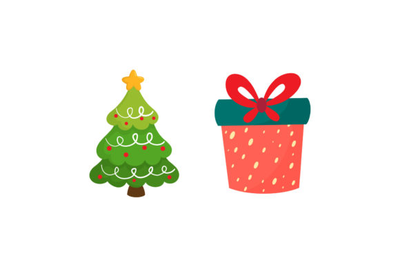 Gift and Tree Christmas Set Graphics & Illustrations