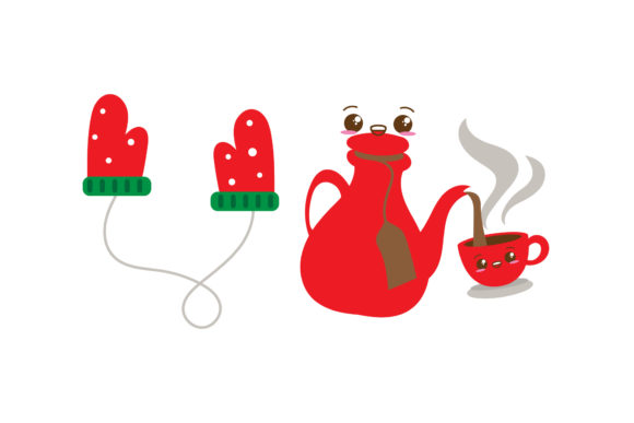 Gloves and Tea Christmas Vector: Graphics & Illustrations