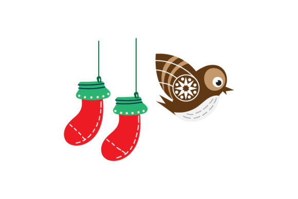 Stocking Bird Set Christmas Vector Graphics & Illustrations